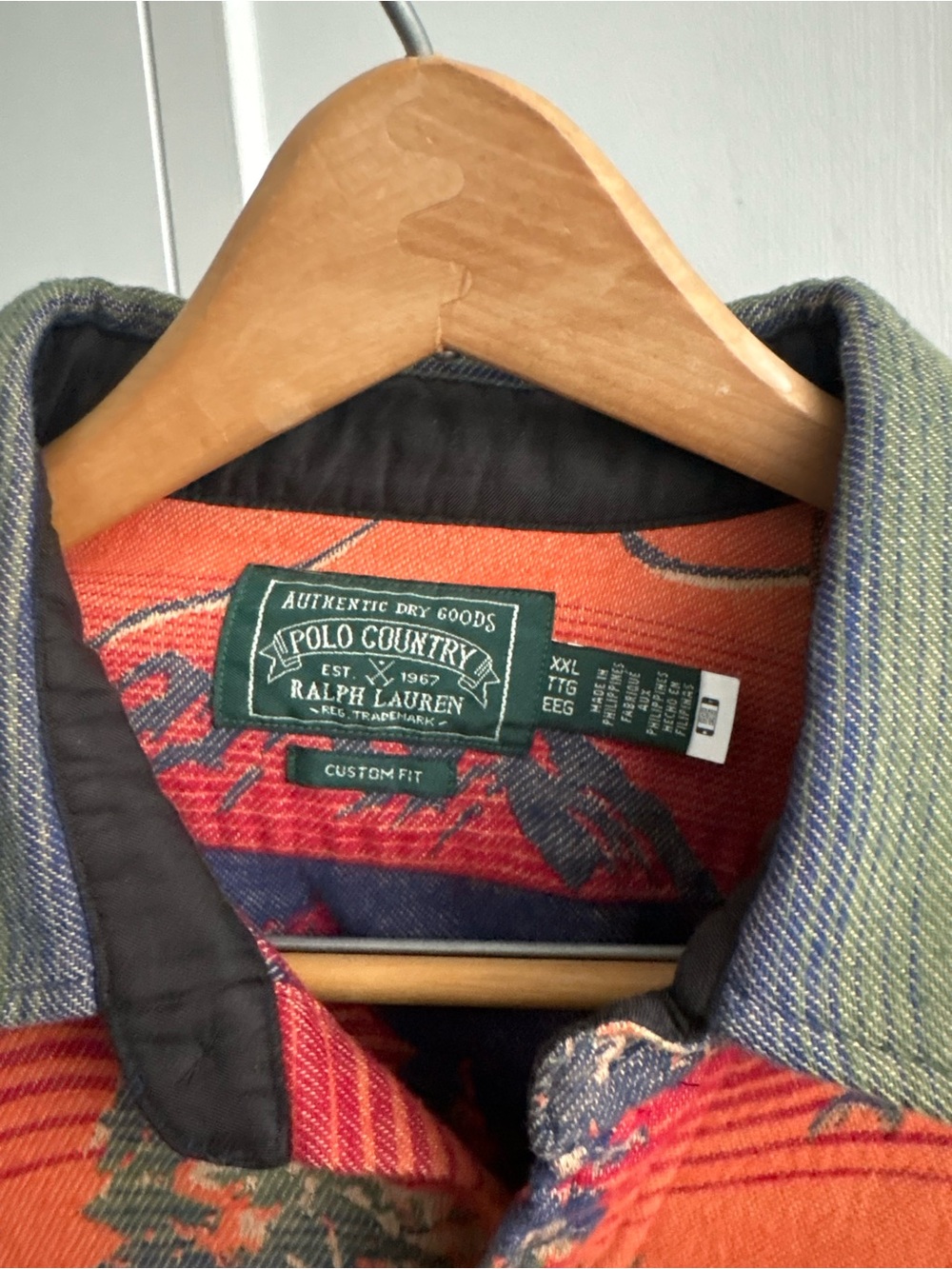 Ralph Lauren Western Fishing Bear Work Shirt Jacket in Orange & Green - Picture 7 of 7